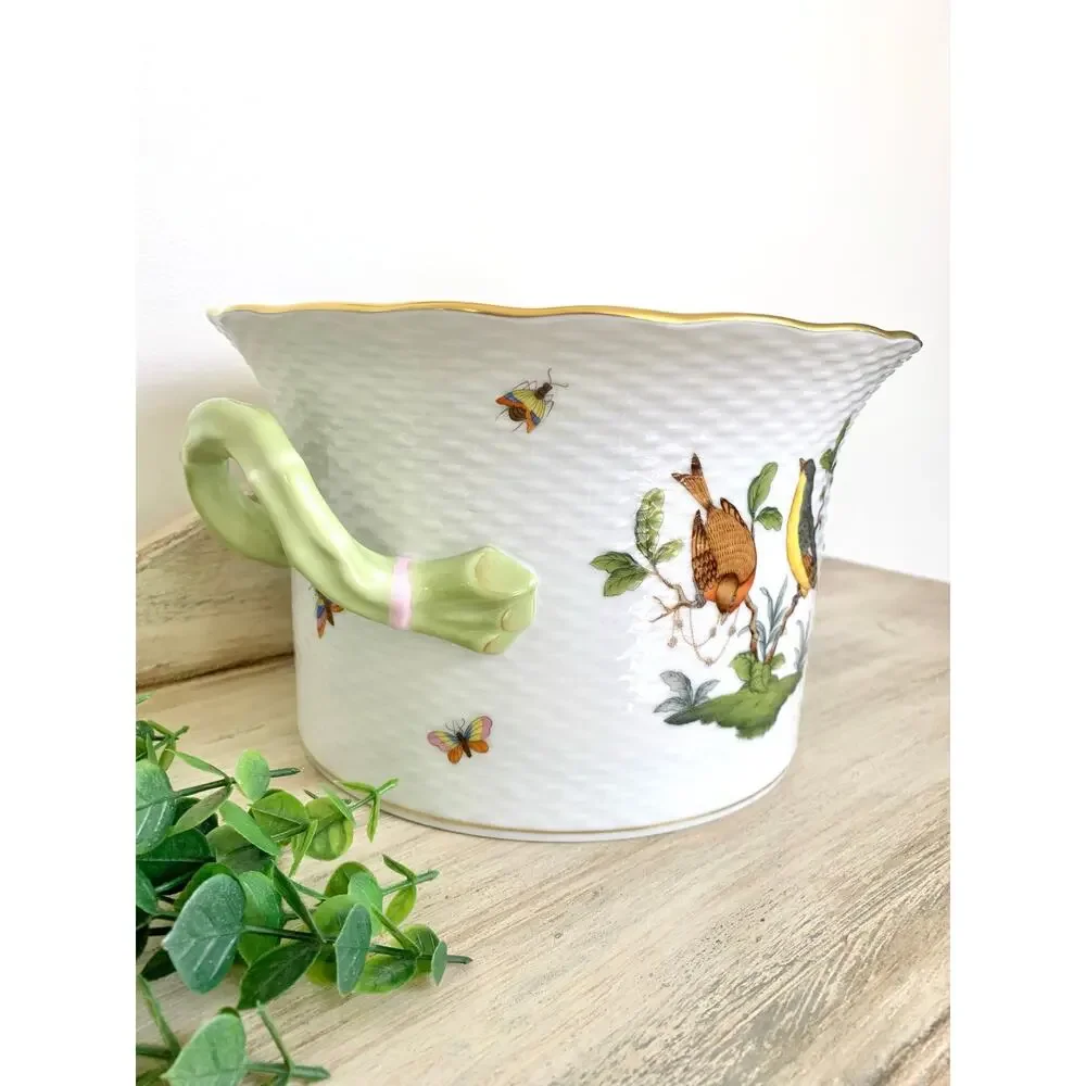 Vintage Herend Rothschild Bird Cachepot Large Hand Painted Porcelain Planter